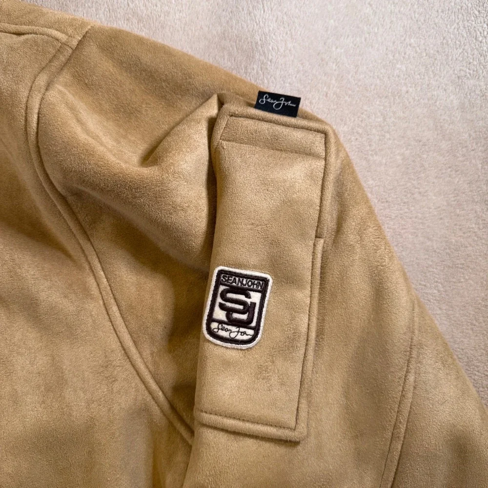 Sean John Tan Faux Suede Utility Bomber Jacket Streetwear Hip Hop Y2K Sz XXL